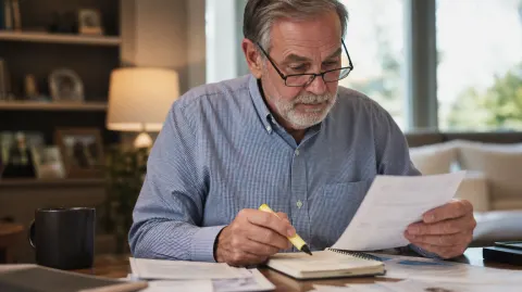 A man checking a mailed statement against his notes